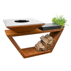 Braséro Plancha Artiss G4 Corten 90 Cm Acier Plaque Et Tablette Granit