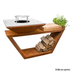 Braséro Plancha Artiss G4 Corten 90 Cm Plaque Acier Et Tablette Bois -Weber Soldes brasero artiss g4 corten plancha acier carbone et tablette bois 3