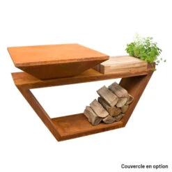 Braséro Plancha Artiss G4 Corten 90 Cm Plaque Acier Et Tablette Bois -Weber Soldes brasero artiss g4 corten plancha acier carbone et tablette bois 5