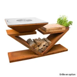 Braséro Plancha Artiss G5 Corten 90 Cm Acier Et Tablette Bois -Weber Soldes brasero artiss g5 corten plancha acier carbone et tablette bois 3