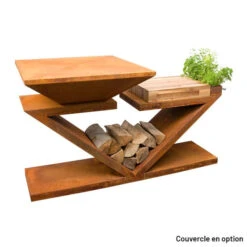 Braséro Plancha Artiss G5 Corten 90 Cm Acier Et Tablette Bois -Weber Soldes brasero artiss g5 corten plancha acier carbone et tablette bois 4