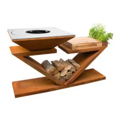 Braséro Plancha Artiss G5 Corten 90 Cm Plaque Inox Et Tablette Bois -Weber Soldes brasero artiss g5 corten plancha acier inoxydable et tablette bois 2