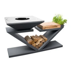 Braséro Plancha Artiss G5 Graphite 90 Cm Plaque Acier Et Tablette Bois