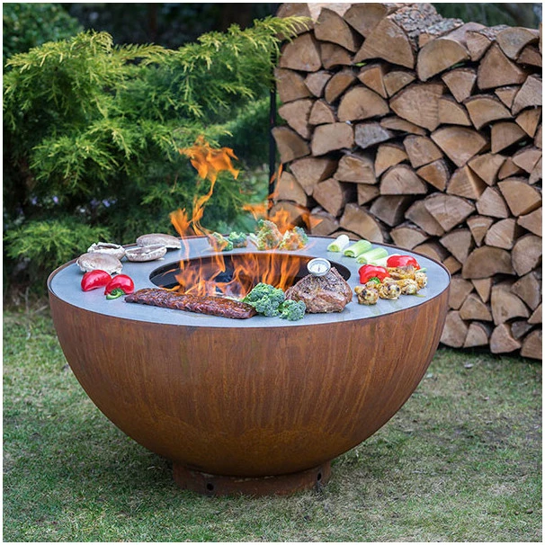 Braséro De Jardin Barbecue Plancha Boule Acier Corten Ø100 X H50 Cm 4 Braséro De Jardin Barbecue Plancha Boule Acier Corten Ø100 X H50 Cm – Image 4