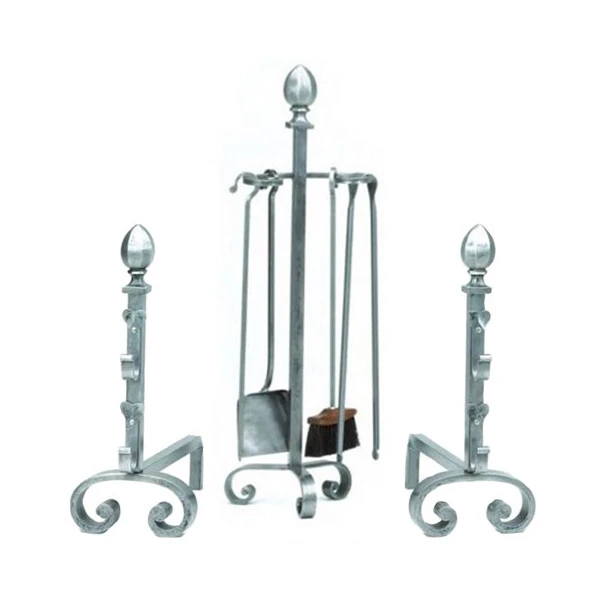 Ensemble Serviteur Et Chenets Tête Ogive Fonte Fer Forgé 1 Ensemble Serviteur Et Chenets Tête Ogive Fonte Fer Forgé