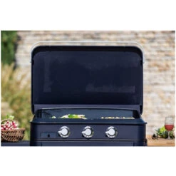 Plancha Gaz Eno 80 Enosign Blue Navy 3 Brûleurs 70 X 40 Avec Couvercle