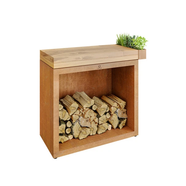 Rangement Bois OFYR Corten Et Plan De Travail Teck 45 X 90 X 88 Cm 2 Rangement Bois OFYR Corten Et Plan De Travail Teck 45 X 90 X 88 Cm – Image 2