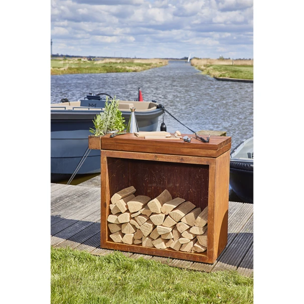 Rangement Bois OFYR Corten Et Plan De Travail Teck 45 X 90 X 88 Cm 5 Rangement Bois OFYR Corten Et Plan De Travail Teck 45 X 90 X 88 Cm – Image 5