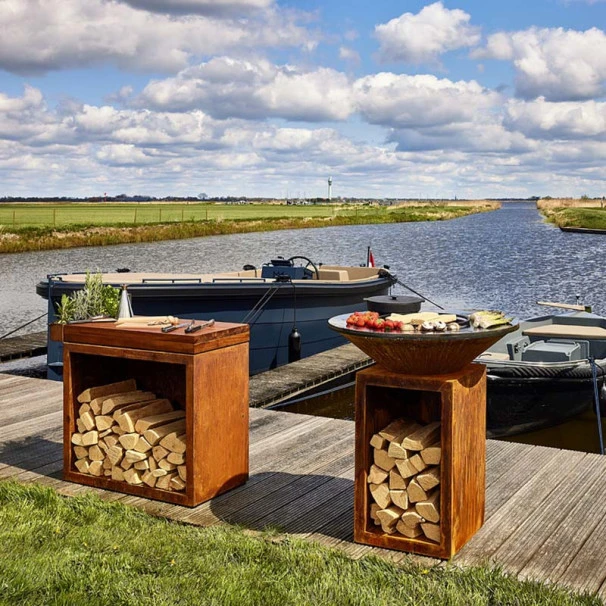 Rangement Bois OFYR Corten Et Plan De Travail Teck 45 X 90 X 88 Cm 1 Rangement Bois OFYR Corten Et Plan De Travail Teck 45 X 90 X 88 Cm