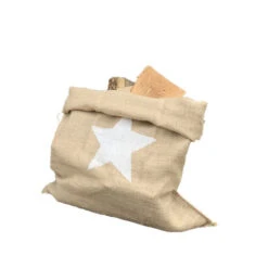 Sac à Bûches En Jute Motif étoile Blanche