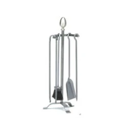 Serviteur Cheminée Classique Tête Boule Ovale Acier Nickelé 4 Ustensiles
